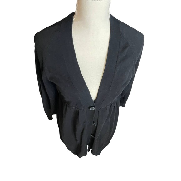 Studio M Womens Button-Up Peplum Cardigan V-Neck 3/4 Sleeve Size XS Black - Picture 5 of 7